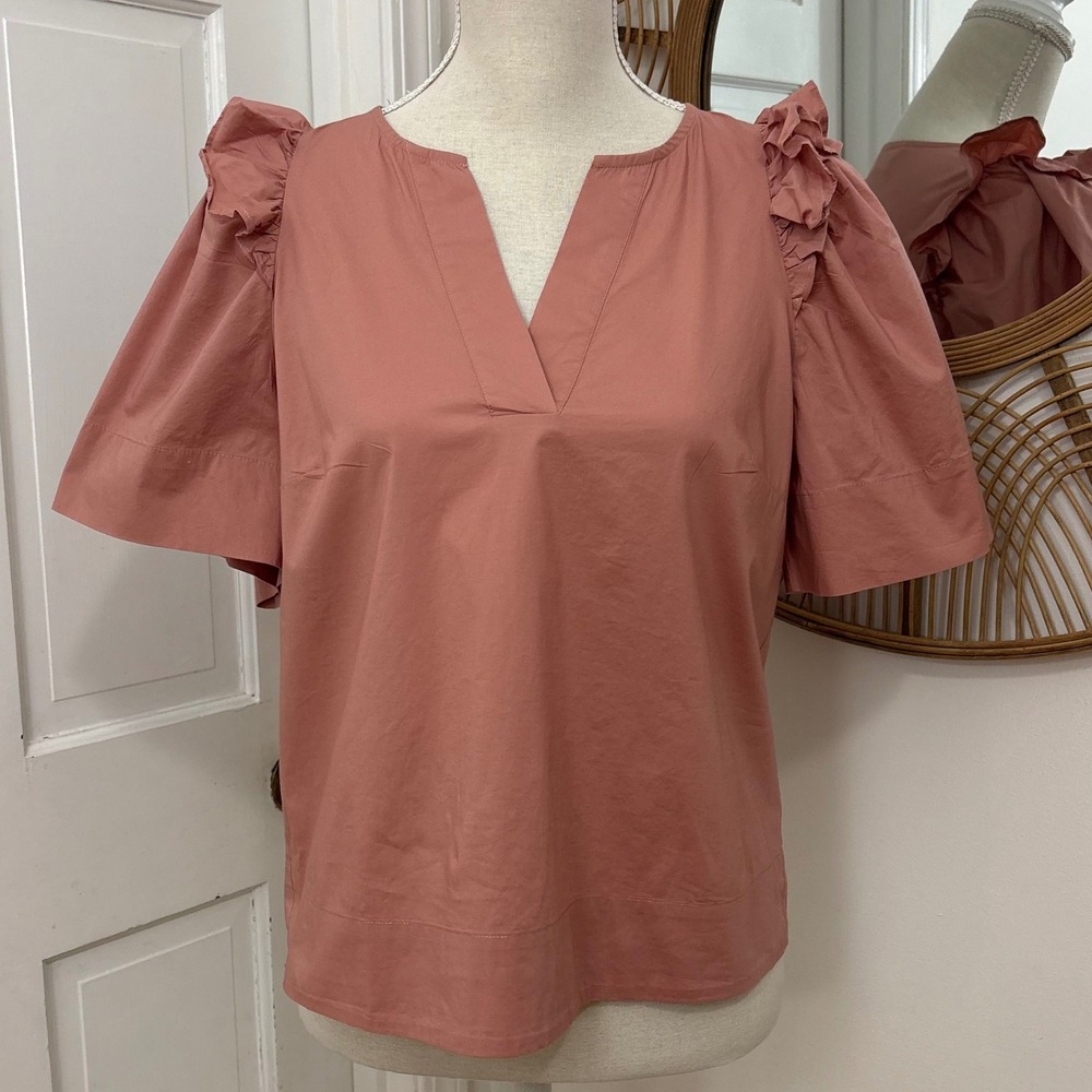 Sea New York Tabitha Blouse 6 Cotton Ruffle Flutter Sleeve Boho Chic Cottagecore